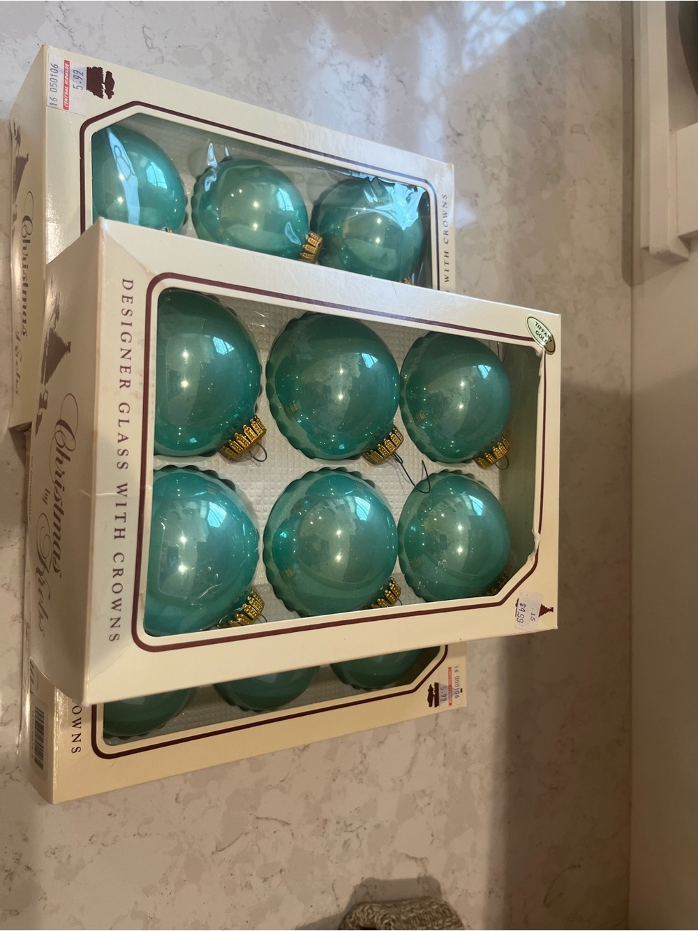 Vintage Boxed Tiffany Blue Krebs Glass Ornaments set of 17
